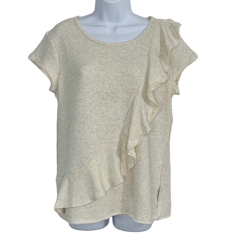 DREW Short Sleeve Ruffle Fleece Top Sz M